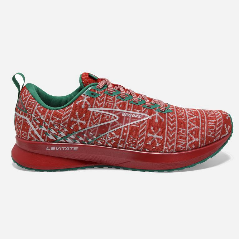 Tenis Brooks Levitate 5 - Zapatillas Para Correr En Asfalto Hombre - Rojas / Blancas / Verde (AJUD-1